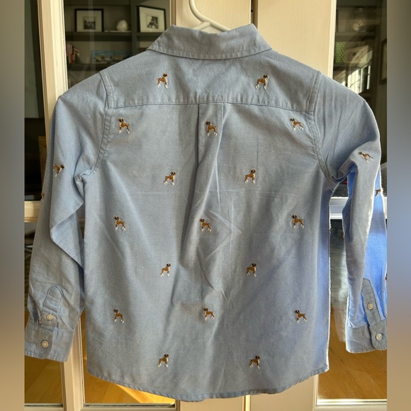 Janie and Jack Boys Dress Shirt - Chambray with embroidered dogs. Size 6 - Picture 3 of 4
